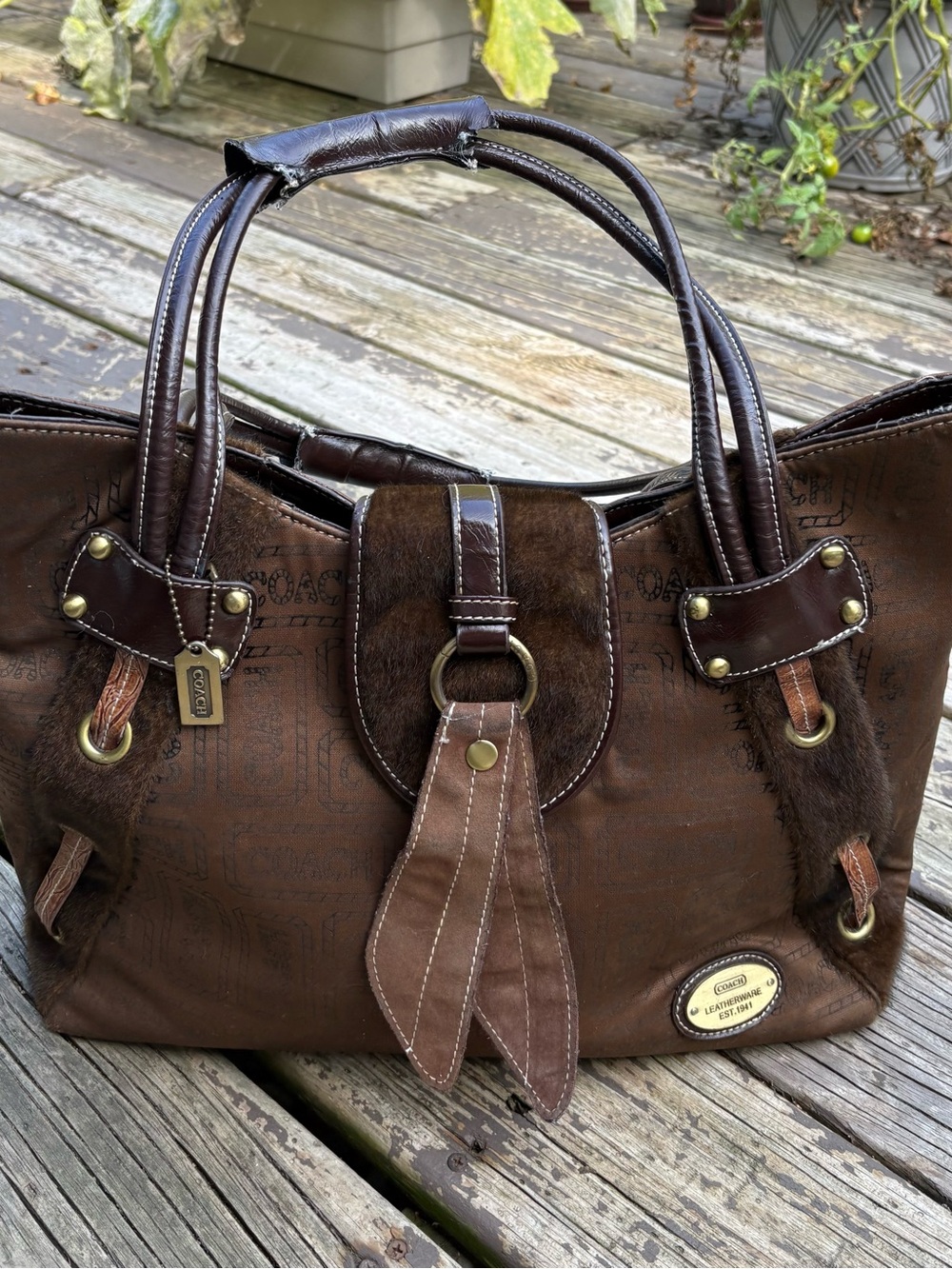 Coach Brown Leather & Pony Hair Shoulder Bag